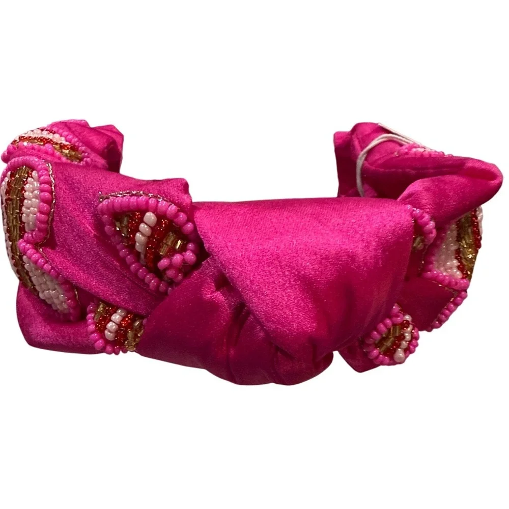 Embellished Beaded‎ Pink Satin Knot Headband Hair Jewels Sequins Rhinestones